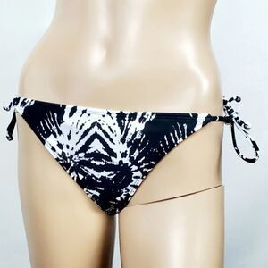 XHILARATION Ruched Abstract Tie Dye String Bikini Black & White Small